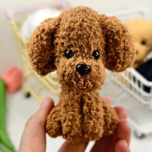 Handmade Amigurumi Crochet Dark Brown Dog with a Collar Plushie
